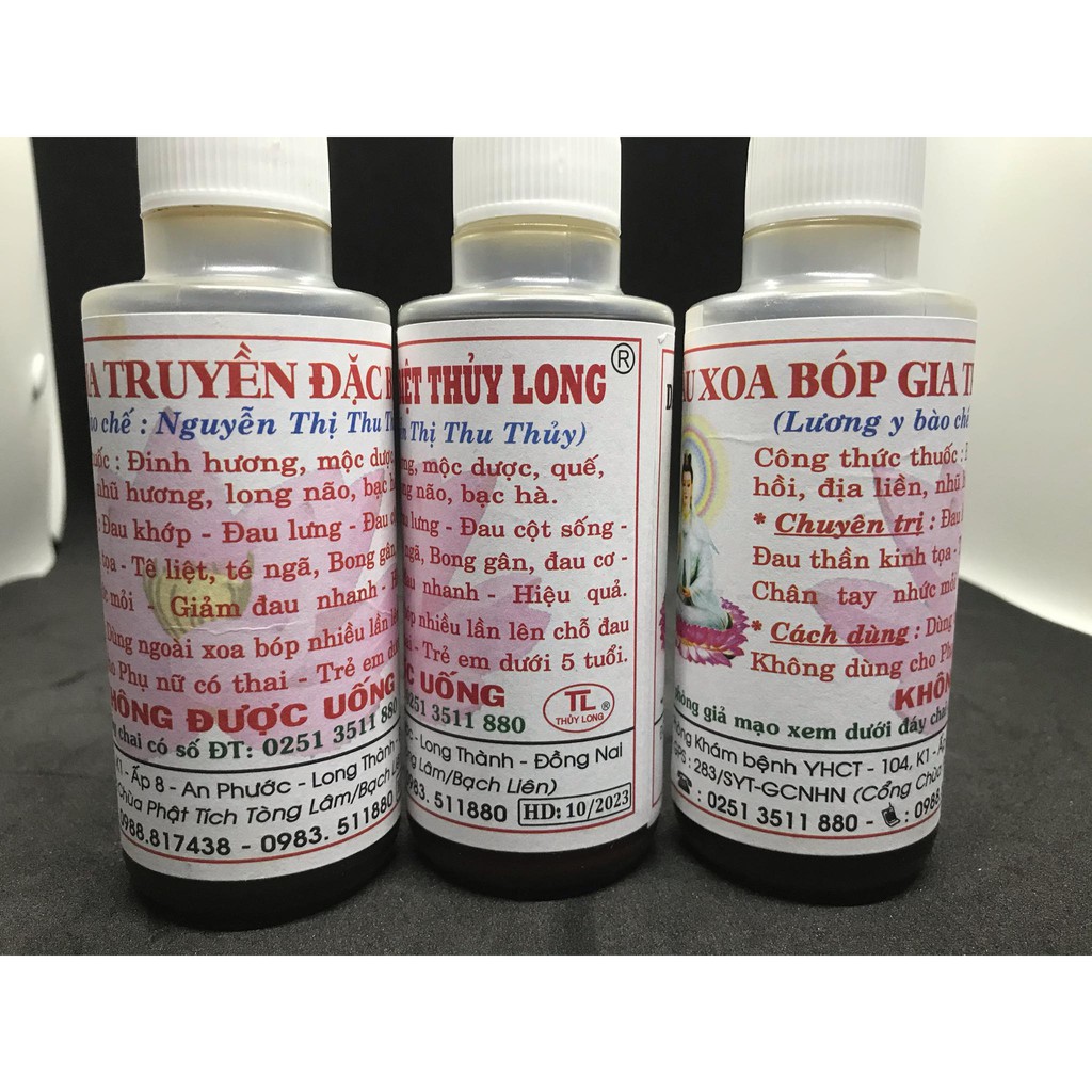 DẦU XOA BÓP GIA TRUYỀN ĐẶC BIỆT THỦY LONG CHAI 120ml ( LƯƠNG Y BÀO CHẾ : NGUYỄN THỊ THU THỦY)