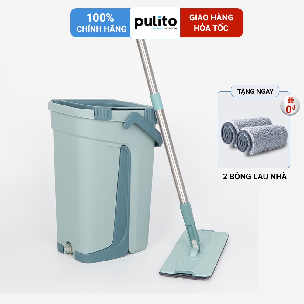 Bộ chổi lau nhà thông minh tự vắt có đầu xoay 360 độ Pulito (kèm thùng tặng kèm 2 bông lau) (BLN-R1) - PulitoVN