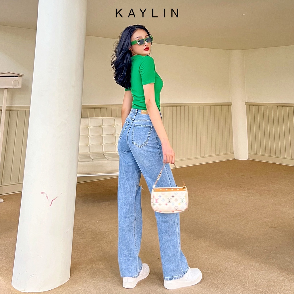 Quần jean suông rách gối N1650 - KAYLIN