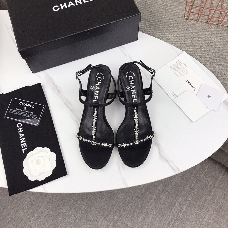 Dép đế cao dây đính đá nhỏ dây khoá tuỳ chỉnh 𝘾𝙝𝙖𝙣𝙚𝙡 CN 𝘾𝙝𝙖𝙣𝙚𝙡