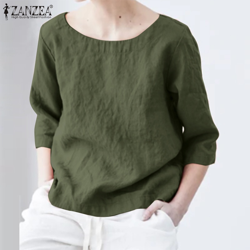 Zanzea Áo Kiểu Cổ Tròn Tay 3 / 4 Màu Trơn Dáng Rộng Thời Trang Cho Nữ