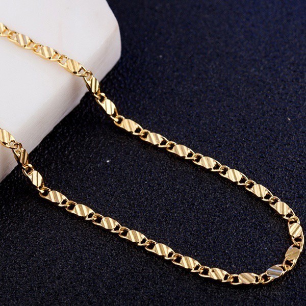 VÒNG CỔ NỮ DẸT HOA THỊ MẠ VÀNG 18K DÀI 50CM
