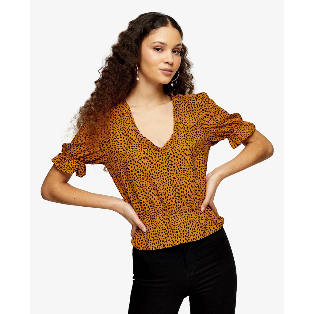 TOPSHOP - Áo kiểu nữ cổ V bo chun Yellow Print 13P01SYLW-060