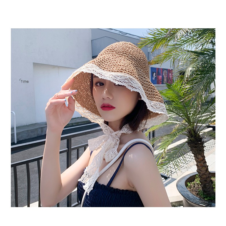Nón Cói Vành Ôm Phối Viền Ren Chống Nắng Cực Xinh