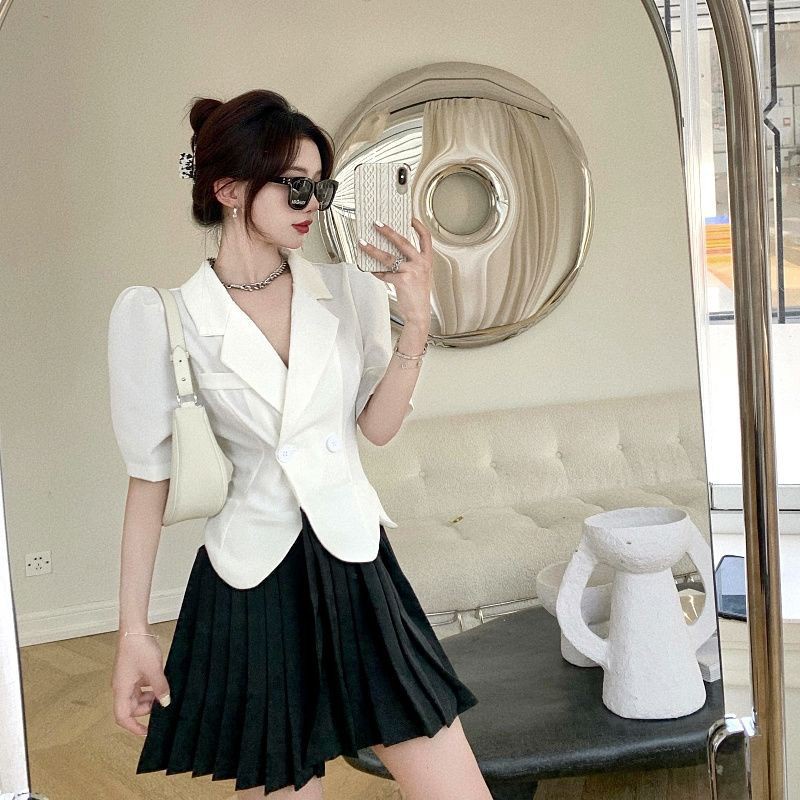 Set Áo Vest Tay Phồng Ngắn + Váy Ngắn Thời Trang Mùa Hè Cho Nữ