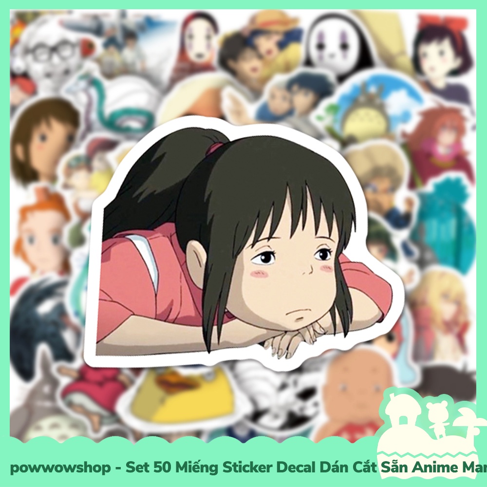 [Sẵn VN - Hỏa Tốc] Set 50 Miếng Sticker Decal Cắt Sẵn DIY Dán Trang Trí Vật Dụng Mẫu Totoro Spirited Away Anime Manga Gh
