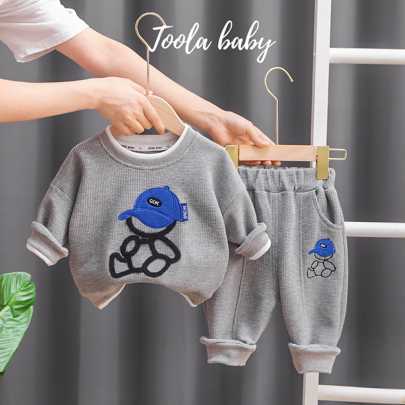 Quần áo thu đông cho bé,Bộ nỉ cho bé trai,co giãn tốt,hoạ tiết thêu nổi cho bé 1-5 tuổi (10 - 20kg)