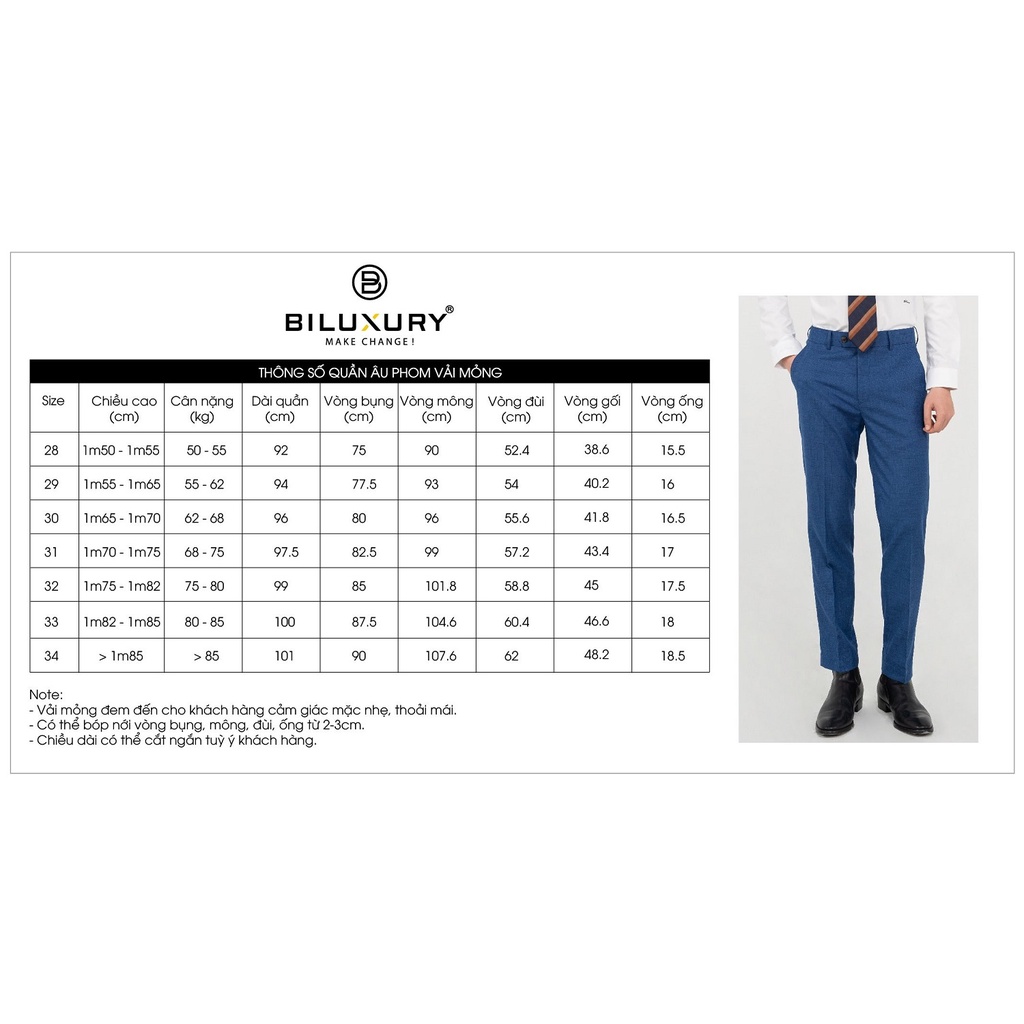 Quần Âu Tây 5QAUB004 Nam Công Sở Biluxury NANO Siêu Nhẹ Đẳng Cấp