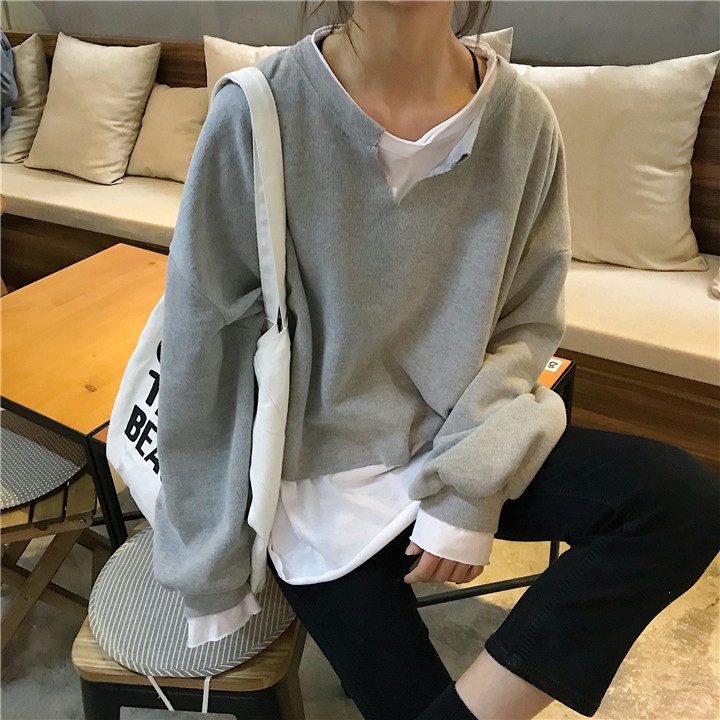 Áo Sweater Giả Hai Lớp Phong Cách Hàn Quốc Dễ Phối Đồ