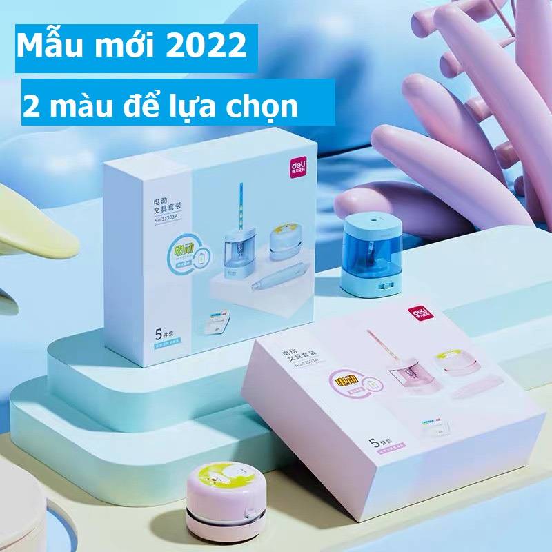 Bộ Văn phòng phẩm Tẩy - Gọt bút chì - Hút bụi tự động Deli/ Disney tặng bút chì, hộp tẩy thay thế - Quà tặng cho bé