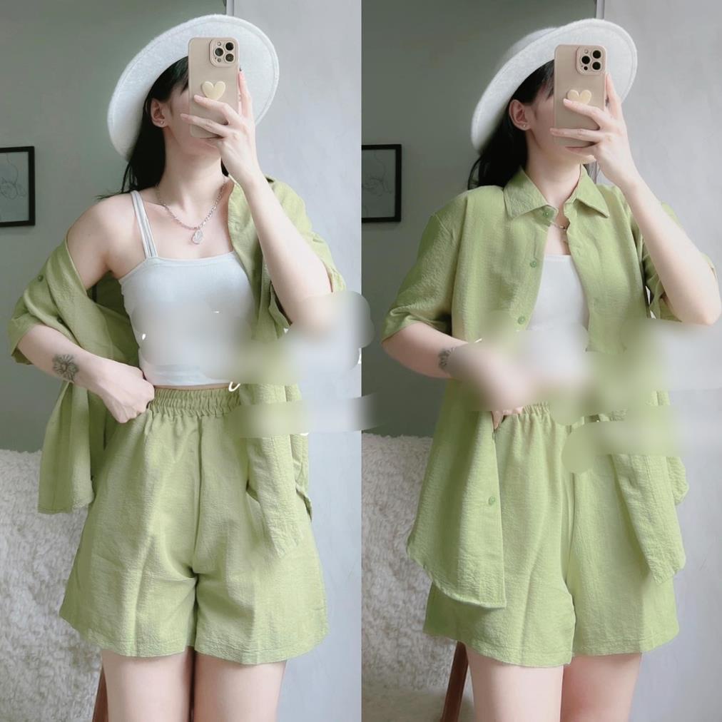 ✔ 𝗙𝗥𝗘𝗘 𝗦𝗛𝗜𝗣  SET 3 MÓN SƠ MI XANH CỐM MIX QUẦN ĐÙI KÈM ÁO 2 DÂY
