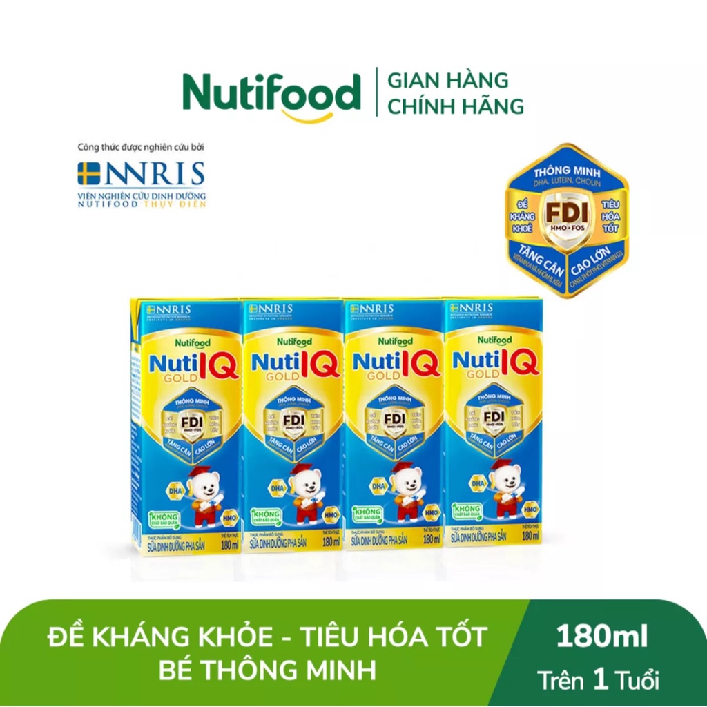 Lốc 4 Hộp Sữa Bột Pha Sẵn Nuti IQ Gold 180ml