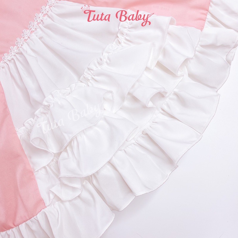 Váy Cho Bé Gái Lolita Hồng Dáng Xòe Kèm Turban Siêu Xinh FREESHIP, Váy Trẻ Em thiết kế TUTA Baby