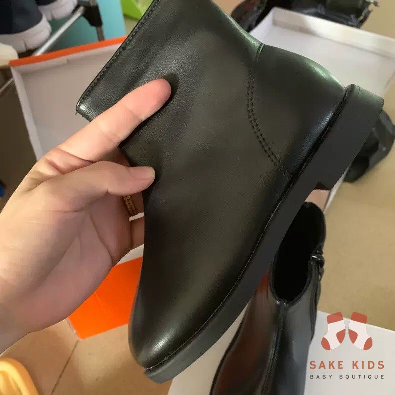 Bốt cao cổ cho bé trai bé gái - Giày bốt chất cực đẹp có khóa kéo mẫu trơn da mềm đế chống trơn trượt cho bé FL610