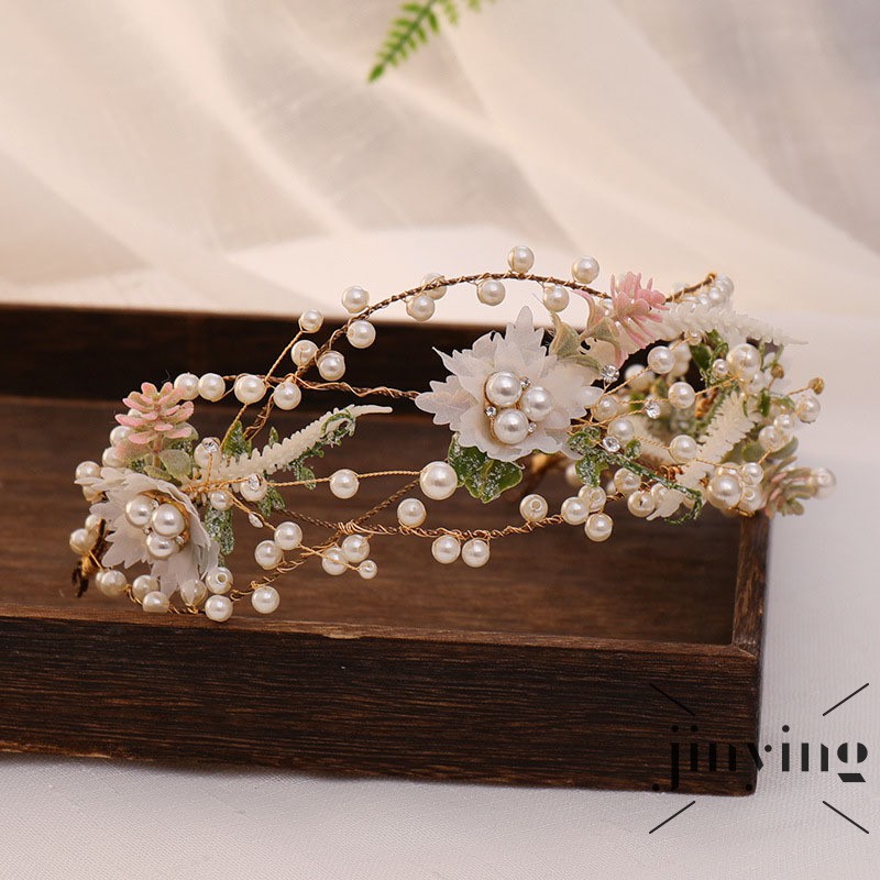 GETNOIVAS Băng Đô Cài Tóc Đính Hoa Và Ngọc Trai Nhân Tạo Cho Cô Dâu