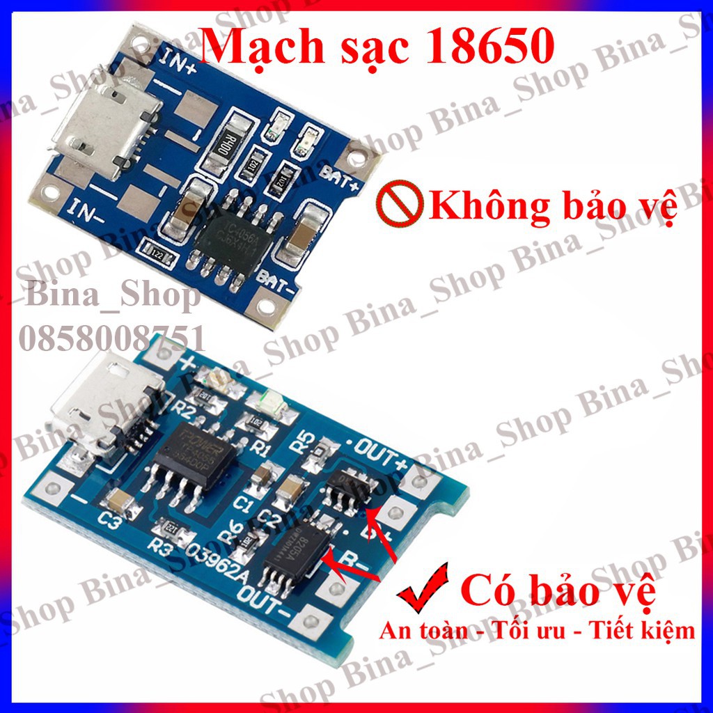 Mạch Sạc Pin 18650 Lithium 3.7-4.2v TP4056 Micro USB