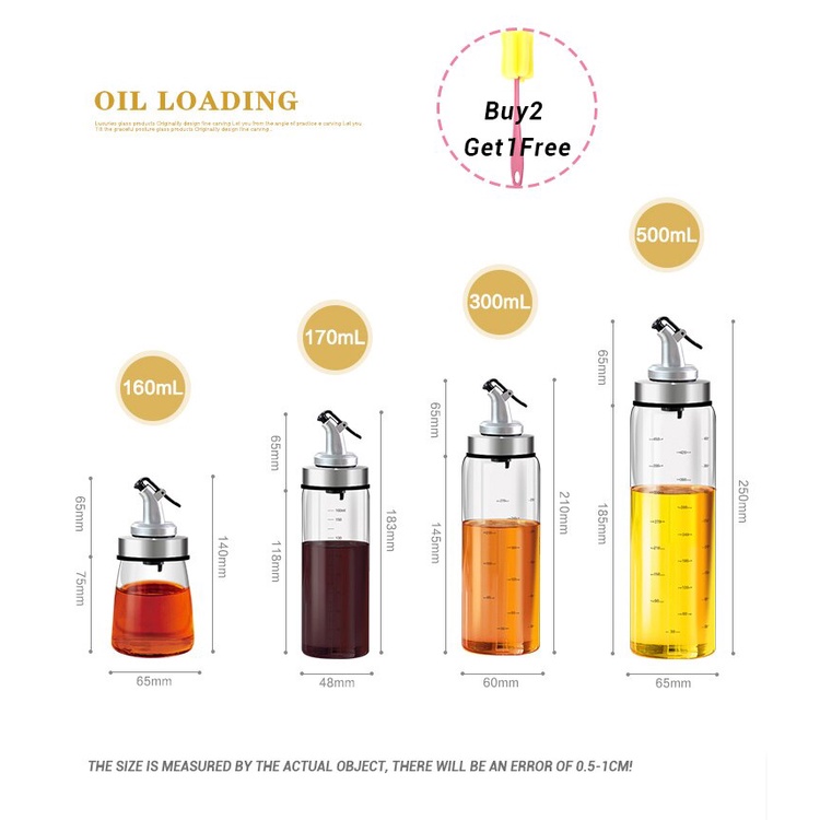 Bình, hũ đựng dầu ăn gia vị thủy tinh cao cấp 170 ml, Chai thủy tinh loại cao chia vạch đựng dầu ăn