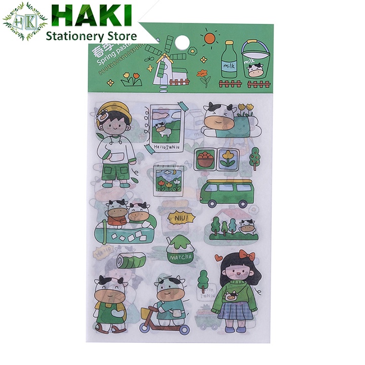 Sticker cute hoạt hình HAKI, hình dán cute 4 sticker trang trí sổ nhiều mẫu dễ thương ST24