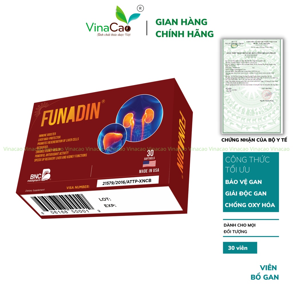 [CHÍNH HÃNG] Viên uống Funadin nhập khẩu Mỹ - Bảo vệ gan, giải độc gan, tăng cường chức năng gan