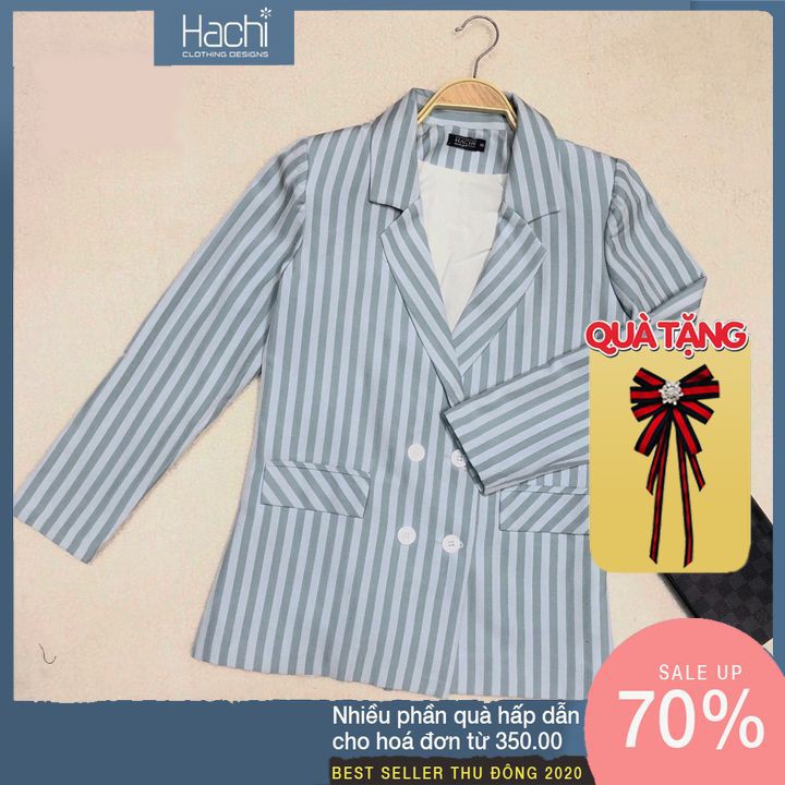 Áo Vest - Áo blazer kẻ sọc xanh MINT STRIPED BLAZER Hàng thiết kế Hachidesigns