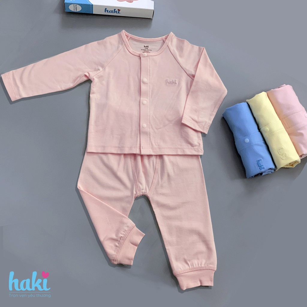 Bộ quần áo dài cài giữa tay raglan; set mặc nhà bé trai và gái vải Bamboo + Cotton cao cấp HAKI BB010 (2.5-13kg)