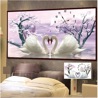 Tranh đính đá đồng hồ thiên nga y8026 80x53cm