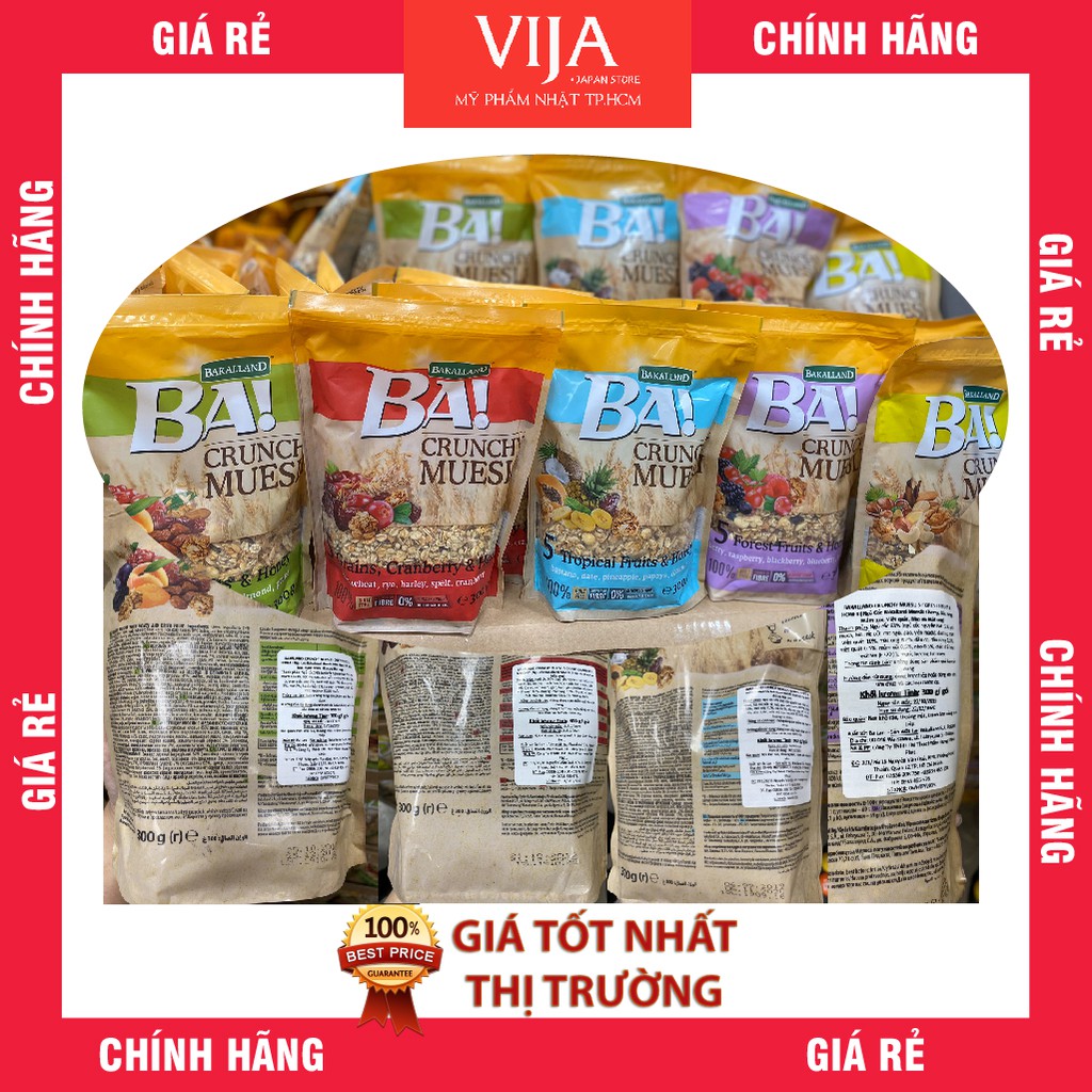 Ngũ Cốc ăn kiêng Bakalland Muesli 5 Loại Hạt và Mật Ong Gói 300G