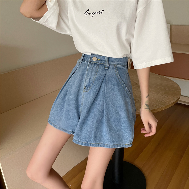 SUXI Quần jeans ngắn ống rộng thời trang dành cho nữ