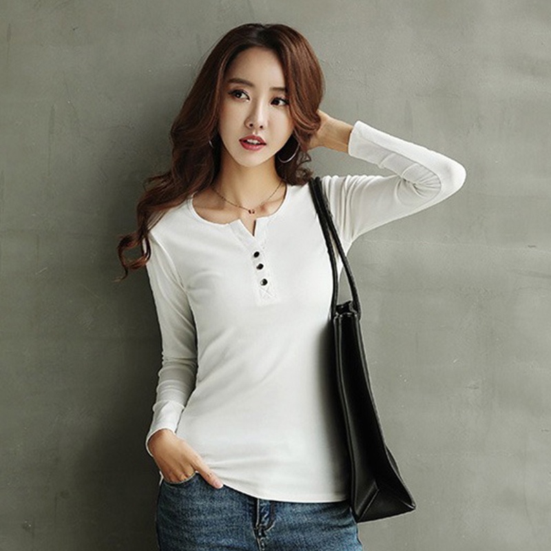 NRVP Áo Thun Nữ Tay Dài 100% Cotton Thời Trang Hàn Quốc