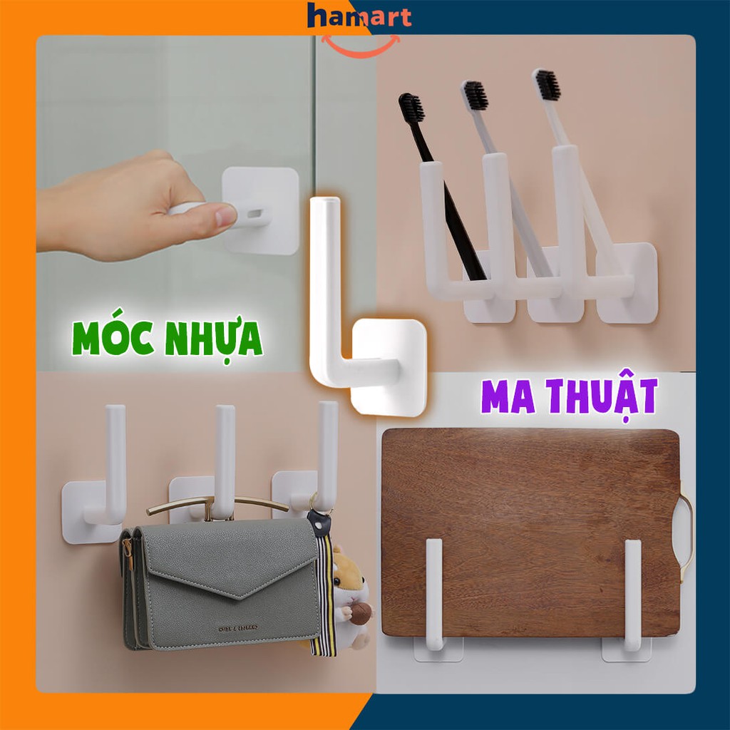 Móc Treo Đa Năng Hamart Móc Nhựa Dán Tường Treo Đồ Tiện Lợi TẶNG 2 Miếng Keo 2 Mặt Dính Tường