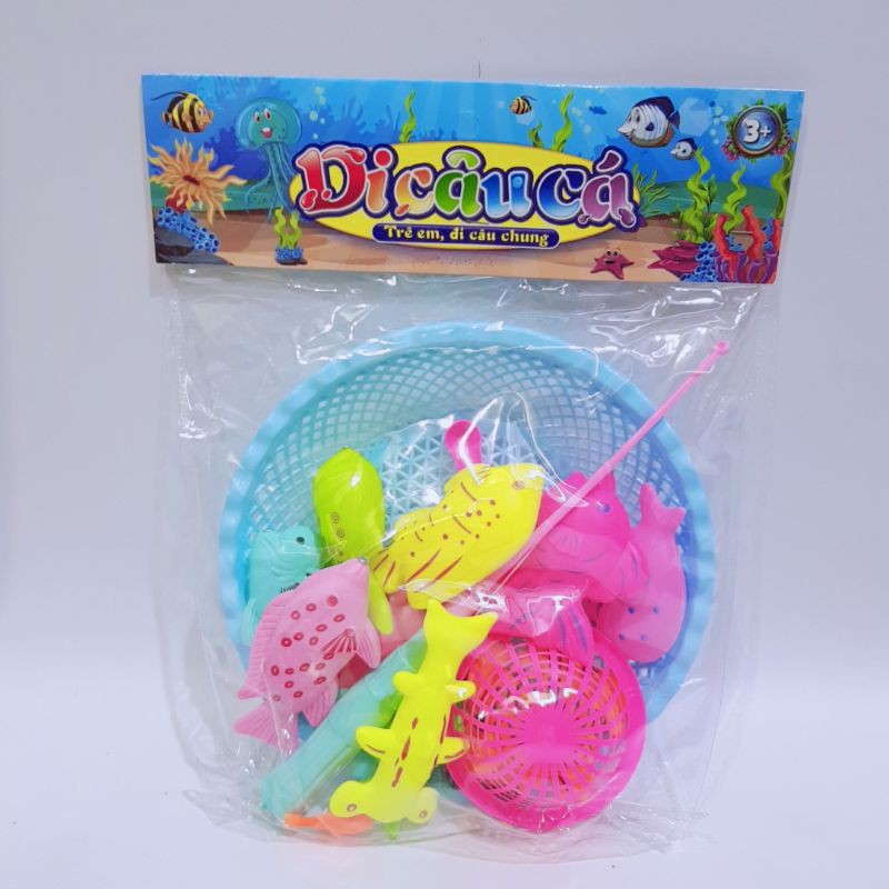 Rổ đồ chơi câu cá nam châm cần rút, tay quay (chọn mẫu)