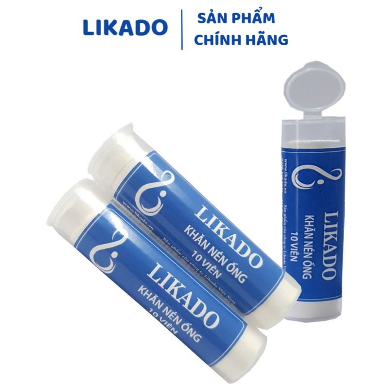 Khăn giấy nén dạng viên kẹo du lịch LIKADO cao cấp 100% cotton dạng ống 10 viên