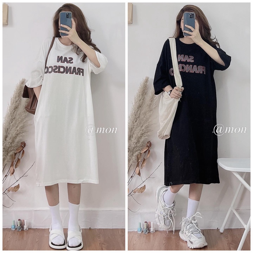 2101634 Váy cotton suông - váy nữ ulzzang chất mềm mát 2 màu freesize
