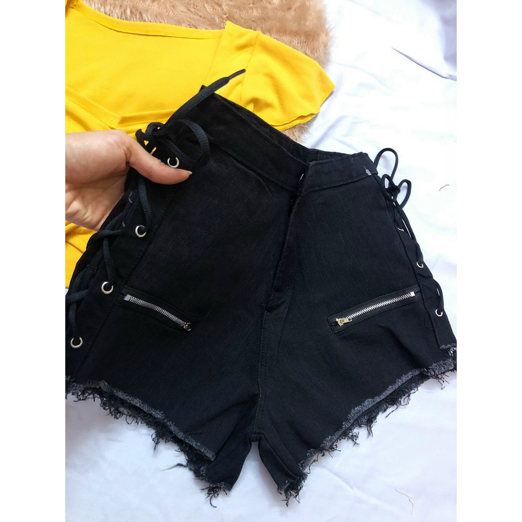quần short kaki đan dây 2 bên dây kéo xinh cá tính hot hit ảnh thật