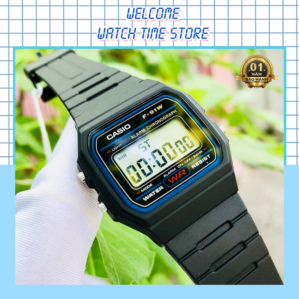 Đồng hồ nam Casio F-91 Dây Nhựa - Viền Xanh- Hàng Cao Cấp - Bảo hành 12 tháng