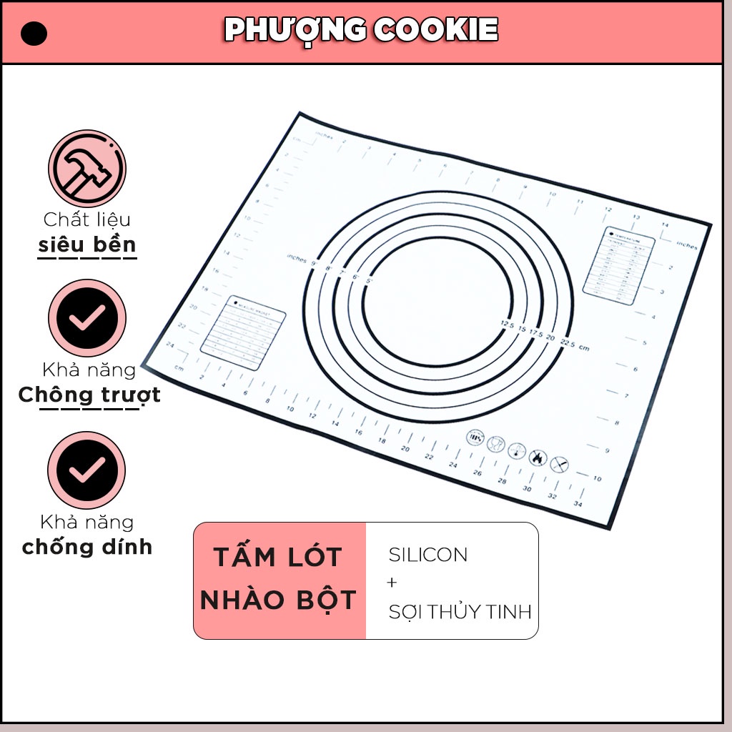 Tấm lót nhào bột, cán bột silicon chống trượt, chống dính - Phượng Cookie