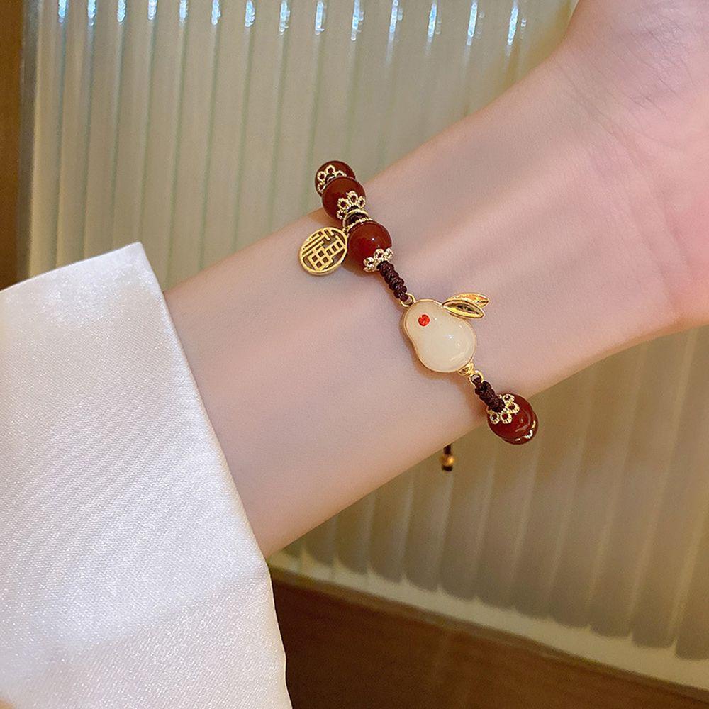 Vòng Tay Xỏ Hạt Đỏ May Mắn Phong Cách Trung Hoa Cổ Điển Cho Nữ