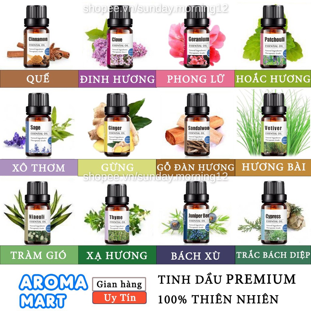 Tinh dầu PREMIUM 100% Thiên nhiên cao cấp 10ml các loại - Bộ sưu tập hương mới