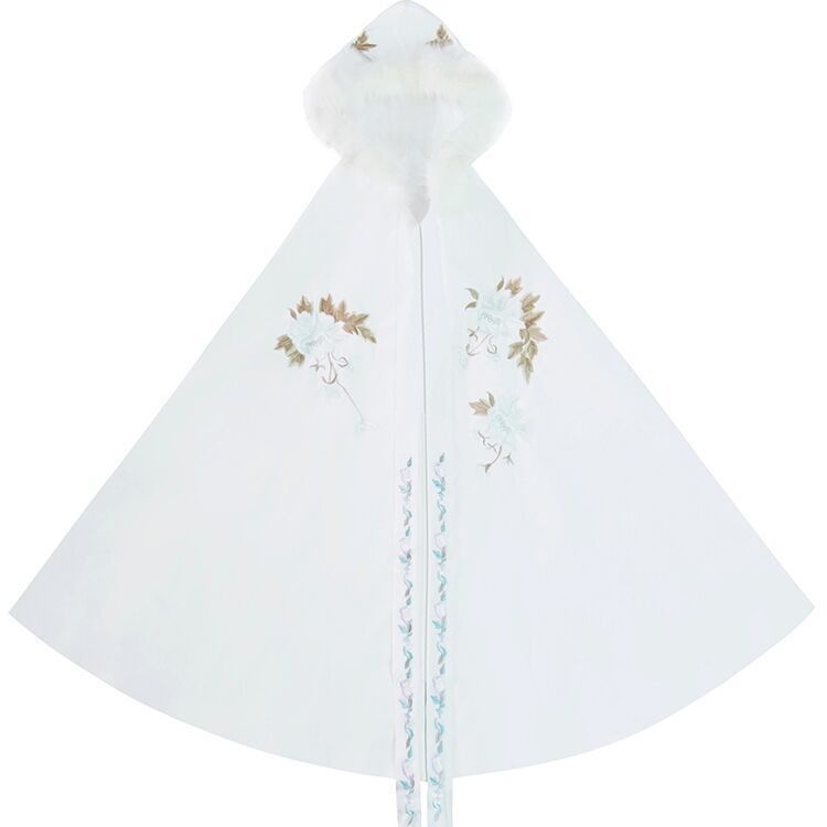 Áo choàng dài Hán phục hoa lan tường vi màu đỏ phối lông cừu trắng nặng tay ấm áp mùa đông cho nữ | BigBuy360 - bigbuy360.vn