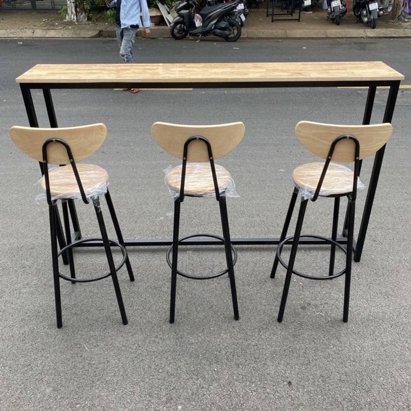 Bộ bàn ghế bar - bàn ghế cafe ngoài trời cao cấp, ghế cao 75cm kiểu Tây