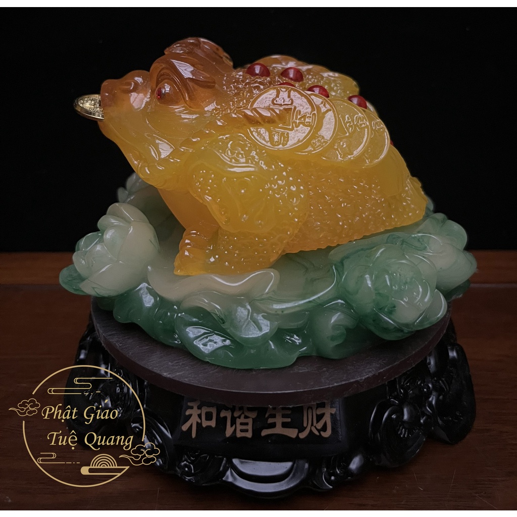 Cóc ( Thiềm Thừ ) Ngậm Đồng Tiền #27 Ngồi Trên Hoa Mẫu Đơn Đế gỗ  - Phật Giáo Tuệ Quang