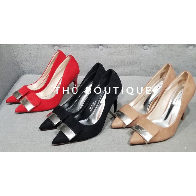 Giày cao gót ADWEINA x Sergio Rossi chính hãng da lộn tag kim loại 10cm nude, đỏ, đen size 35 36 37 38 39 40