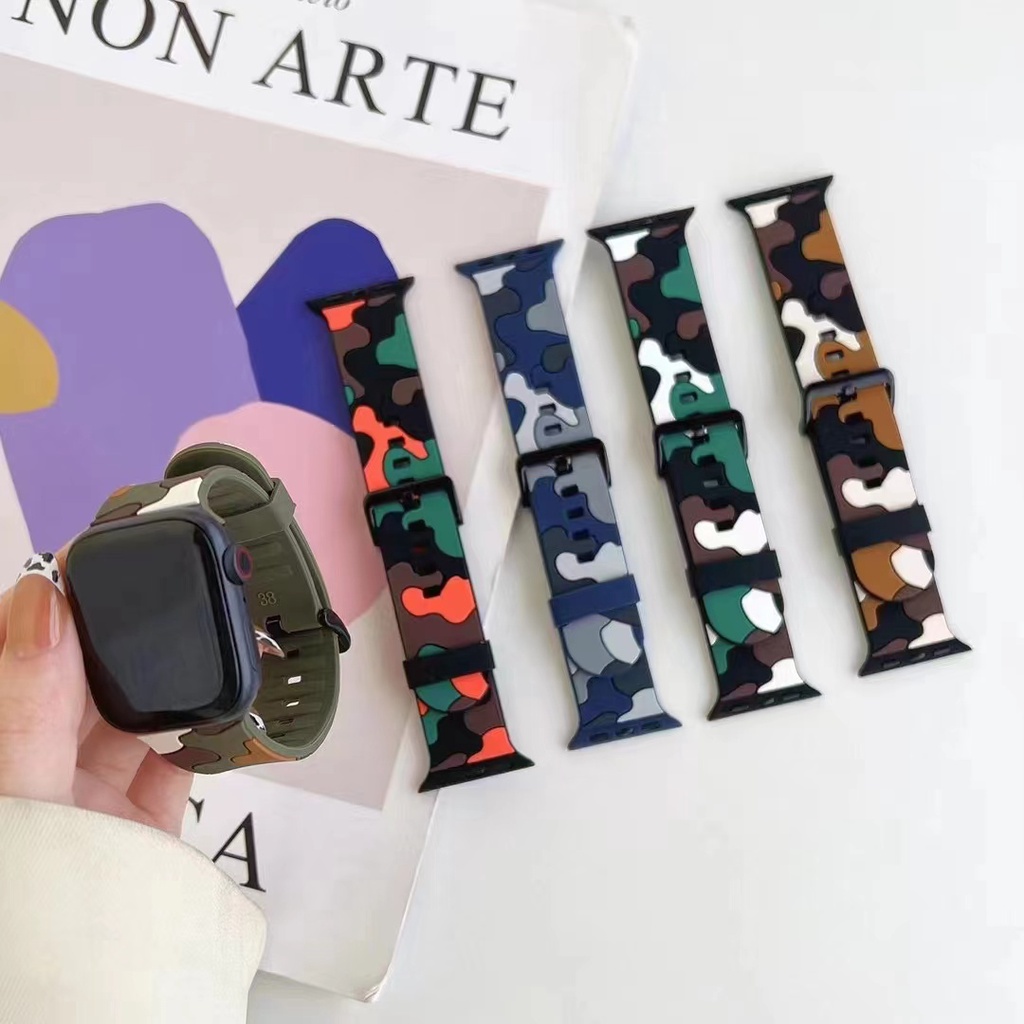 Dây Silicone HọA TiếT RằN Ri Cho ĐồNg Hồ Apple 8 7 6 SE 5 4 41mm 45mm 44mm 40mm iWatch 3 2 1 38mm 42mm