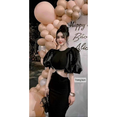 Đầm maxi tay phồng kết