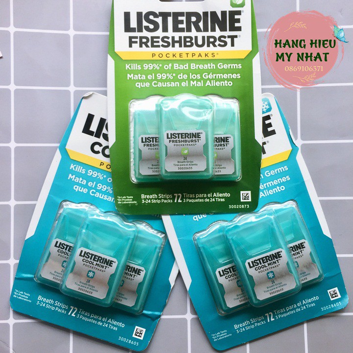 Miếng ngậm thơm miệng Listerine Pocketpaks (Vĩ 3 hộp x 24 miếng)