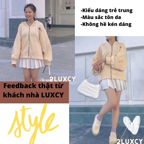 Áo khoác nỉ  Áo khoác hoodie dây kéo zip nam nữ form rộng Unisex chất nỉ ngoại 2 lớp dày dặn - LUXCY