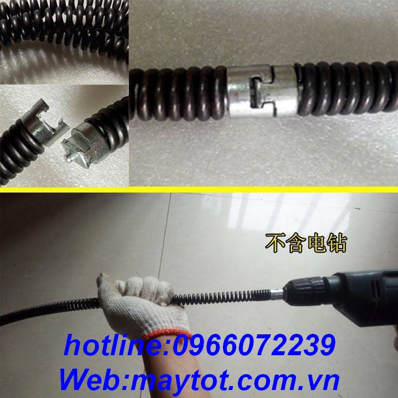 dây thông tắc cống lò xo phi 16 dùng cho máy khoan dài 3m (gồm 3m dây ,bộ 6 đầu thông ,1 đầu kết nối máy khoan)