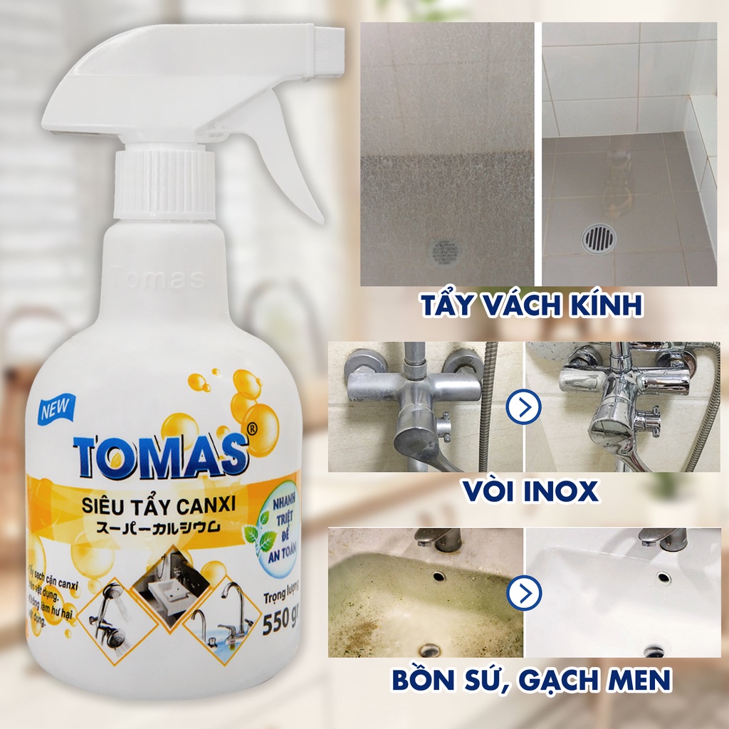 Nước Tẩy cặn canxi vòi inox, bệ sứ, tẩy thiết bị nhà tắm TOMAS Vàng 550g