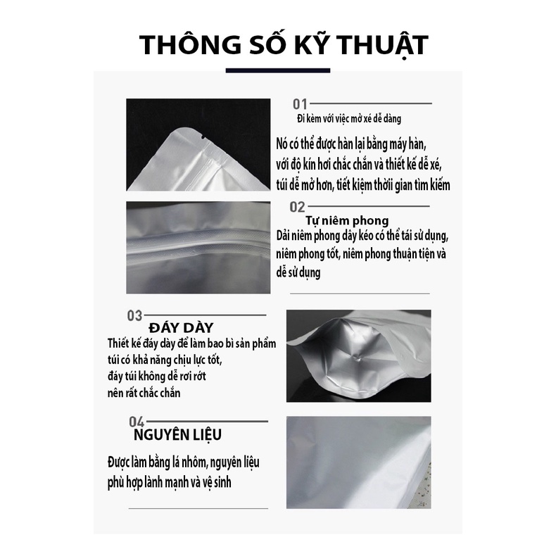 Túi zip đáy đứng 1 một mặt nhôm, 1 mặt trong, loại dày (1túi/sp) - HVL TEA