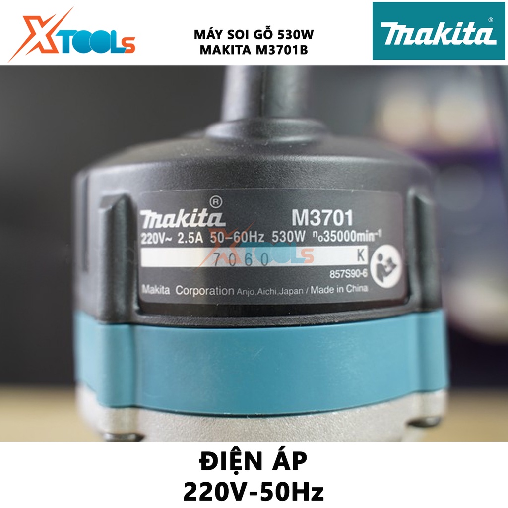 Máy phay 6mm MAKITA M3701B | Máy phay (đánh cạnh) mini Công suất: 530W Nguồn điện áp: 220V/50Hz - 60Hz, dùng để khoan, k